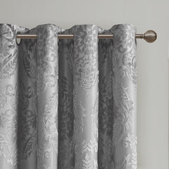 Knitted Jacquard Paisley Total Blackout Grommet Top Curtain Panel - Grey