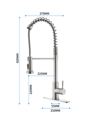 Spring Brushed Nickel Kitchen Faucet with Sprayer Pull Down, Stainless Steel Sink Faucet Kitchen High Arc Gooseneck, Single Handle Faucets with Deck Plate for 1/ 3 Holes Sink