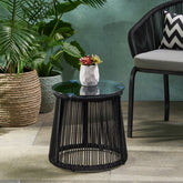 Boho Woven Rope Side Table - Black