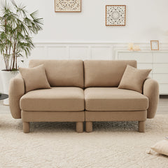 Boucle Fabric 2-seater Loveseat Sofa Couch With Distinctive Shell-shaped Armrests,Cylindrical Legs Wrapped with Self-fabric,Coffee Color