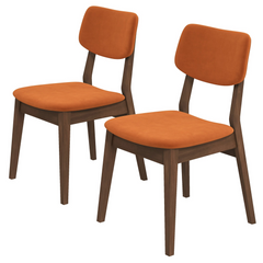 Mid-Century Modern Burnt Orange Velvet Solid Back Side Chair (Set Of 2), Solid Wood, 32.3'H x 20.9'W x 19.3'D Fabric Upholstered Kitchen Side Chairs