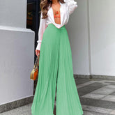 Women's High Waist Pleated Wide Leg Zipper Pants, Mint Green, Elegant Style