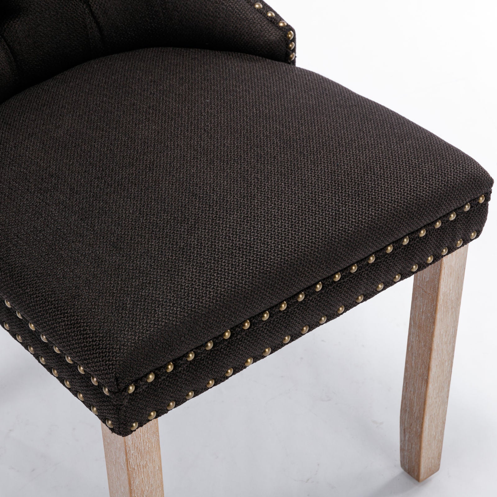 Set of 2 - High-end Tufted Solid Wood Contemporary Flax Upholstered Linen Dining Chair with Wood Legs Nailhead Trim - Black Linen