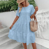 Women's Eyelet Lace Summer Dress, Short Sleeve, A-Line, Knee Length