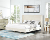 Rozitta Beige Velvet Wingback Platform Bed, King