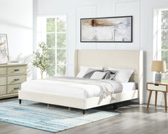 Rozitta Beige Velvet Wingback Platform Bed, King
