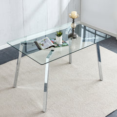 Glass Dining Table Modern Minimalist Rectangular for 4-6 with 0.31' Tempered Glass Tabletop and plating Metal Legs, Writing Table Desk, for Kitchen Dining Living Room, 51' W x 31'D x 30' H 1123