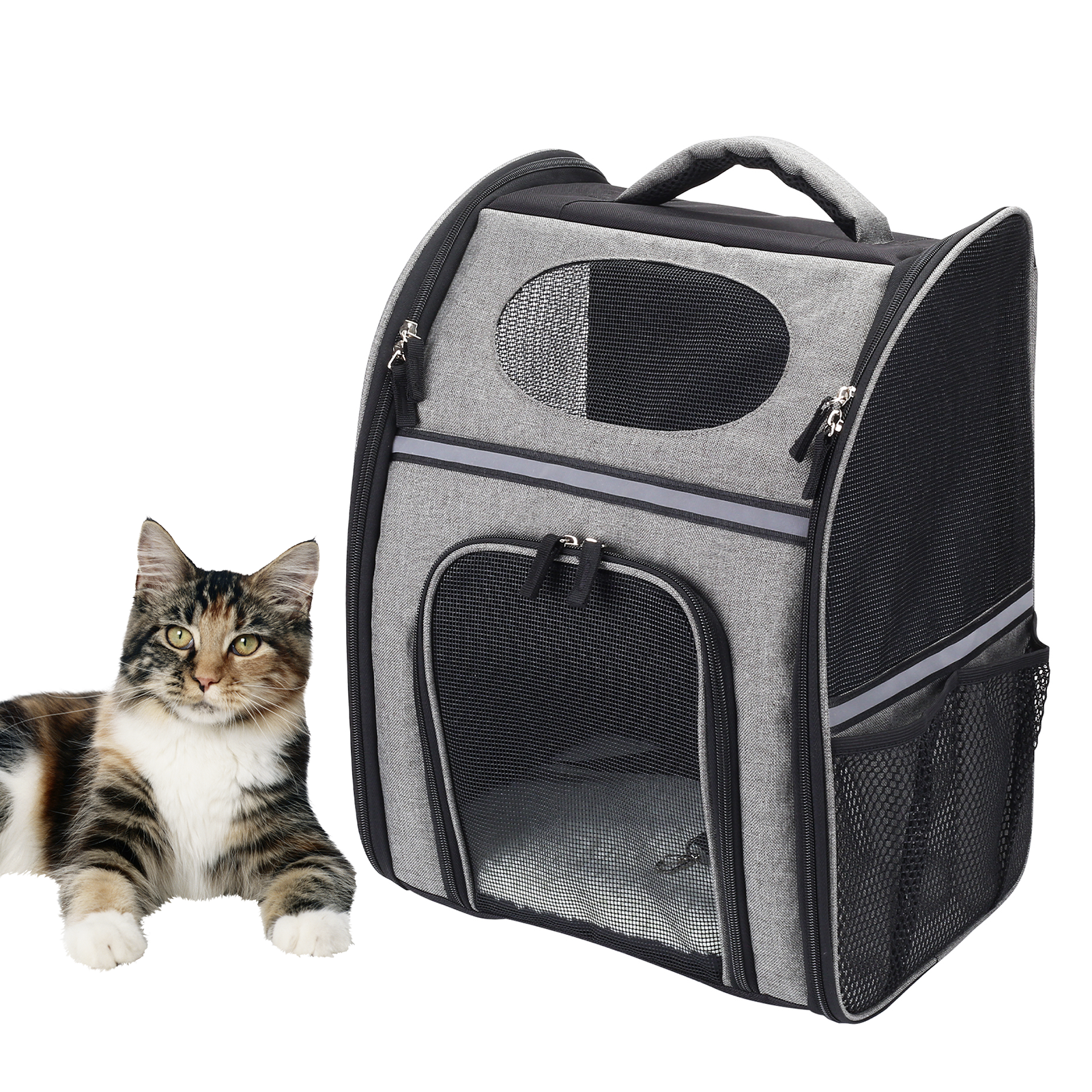 FluffyDream Pet Carrier Backpack for Large/Small Cats and Dogs, Puppies, Safety Features and Cushion Back Support for Travel, Hiking, Outdoor Use-  Black