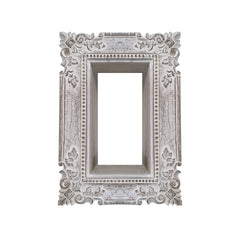 23 Inch Mango Wood Floating Wall Shelf Unit, Floating, Ornate Scroll Carvings, Distressed Gray
