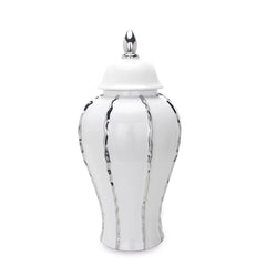 15"H White Ginger Jar with Silver Ornament