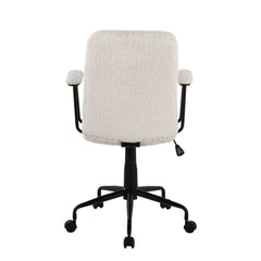 Contemporary Office Chair - Black Metal and White Sherpa Fabric