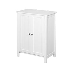 Bathroom Floor Storage Cabinet with Double Door Adjustable Shelf - White