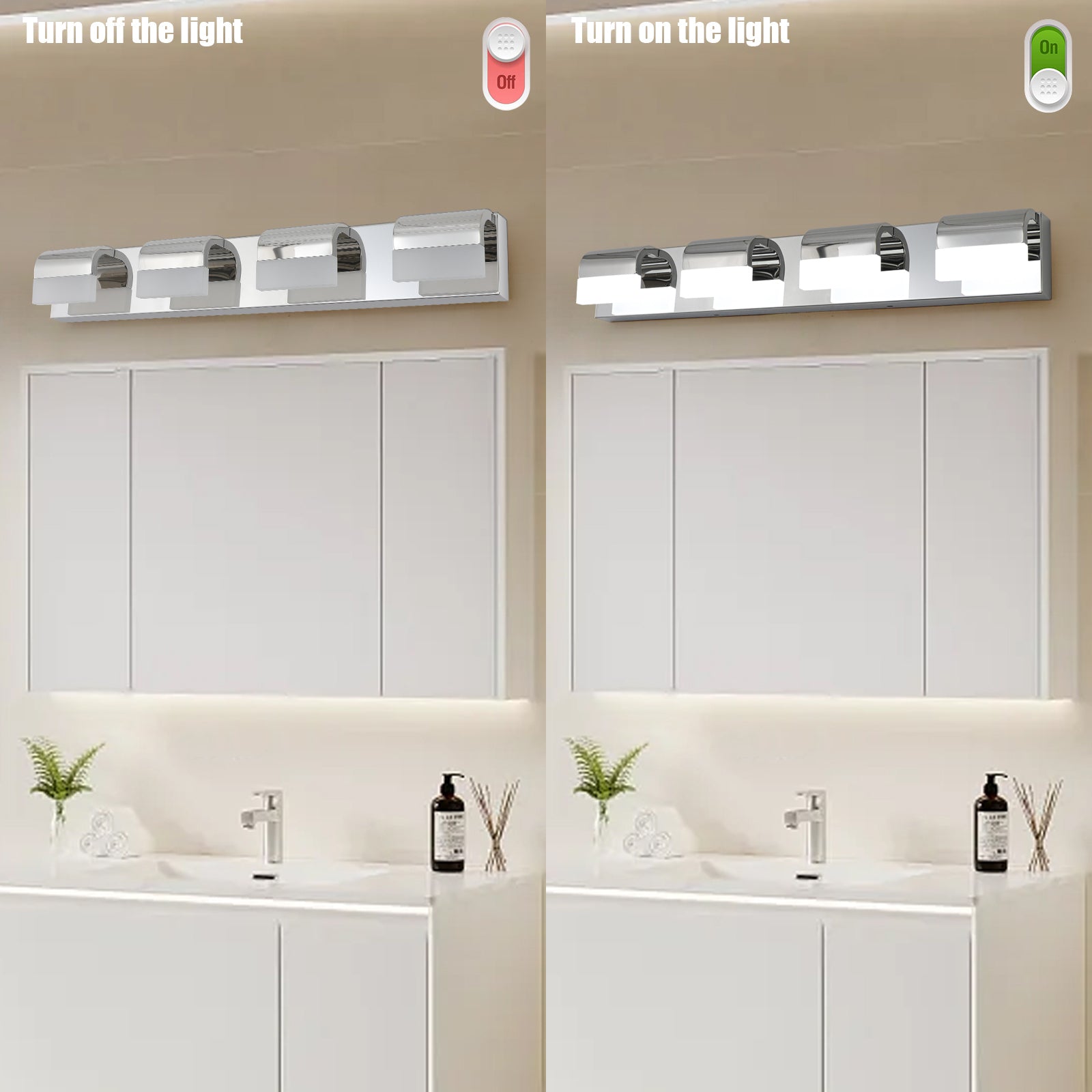 Modern Bathroom Vanity Lighting 4-Light LED Vanity Lights Over Mirror Bath Wall Lighting - Chrome