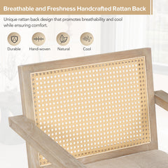 Accent Chair with Handcrafted Rattan Backrest and Padded Seat - Natural