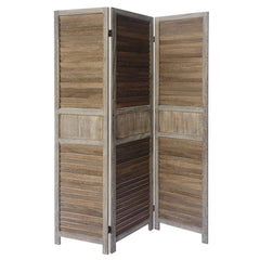 Wood Panel Divider Screen, Shutter Design, 3 Panels 67 Inch - Distressed Brown
