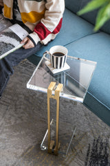 Crystal Side Table with Gold Metal Frame 22"