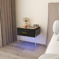 LED Nightstand with Wireless Charging Station and 16 Color Light - Black