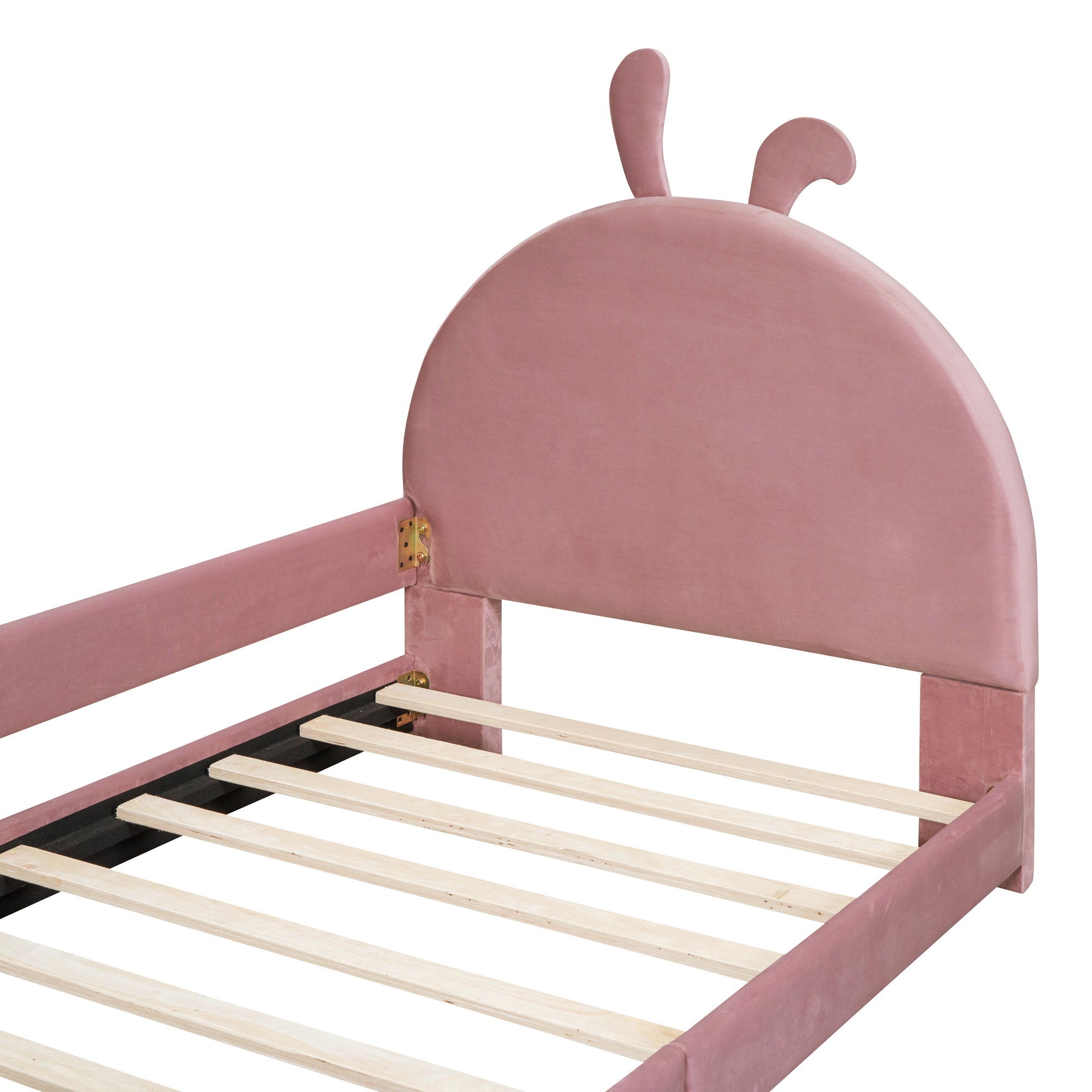 Twin Size Upholstered Daybed with Rabbit Ear Shaped Headboard - Pink