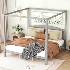 King Size Platform Bed with Headboard and Support Legs - Grey Wash