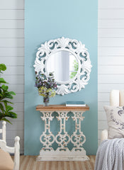 Classic Vintage White Wash Console Table with Brown Wood Top 32"x12"x32"