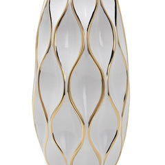 18"H Elegant White Ceramic Vase with Gold Accents