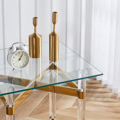 Gold Stainless Steel With Acrylic Frame Clear Glass Top End Table