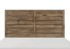 Queen Bed Modern Line Pattern Rusticated Style - Weathered Pine Finish