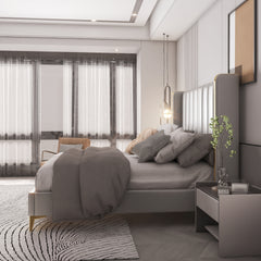 56" Tall Headboard Channel Tufted Upholstered Platform Bed with Thickening Pinewooden Slats and Metal Leg, Queen Size Bed Frame - Light Grey