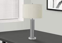 28"H, Table Lamp, Nickel Metal, Ivory / Cream Shade, Contemporary