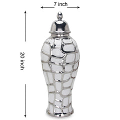 Regal White and Silver Ceramic Decorative Ginger Jar