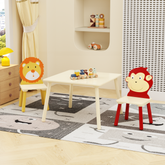 Kids Table and 2 Chairs Set, 3 Pieces Toddler Table and Chair Set, Wooden Activity Play Table Set (Lion & Monkey)