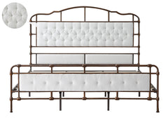King Bed High Board Metal Bed - White