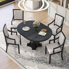 5-piece Dining Set Extendable Round Table and 4 Chairs for Kitchen Dining Room - Black Oak