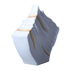 White Ceramic Vase with Subtle Gold Accents and Wave Texture - Unique and Sophisticated