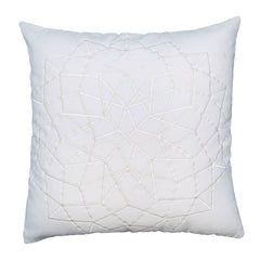 Square Accent Throw Pillow, Embroidered Geometric Abstract Pattern, With Filler - White