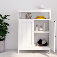 Bathroom Standing Storage with Double Shutter Doors Cabinet - White
