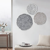 Rossi Textured Feather 3-piece Metal Disc Wall Decor Set - Grey