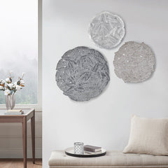 Rossi Textured Feather 3-piece Metal Disc Wall Decor Set - Grey
