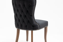 Velvet Upholstered Dining Chairs with Designed Back and Nailhead trim and Solid Wood Legs (Set of 2) - Black