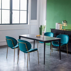 Modern Velvet Dining Chair with Golden Legs (Set of 2) - Green