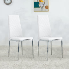 Grid Shaped Armless High Back Dining Chair (2-Piece Set) - White
