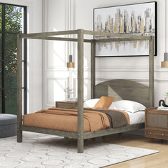 Full Size Canopy Platform Bed - Brown Wash