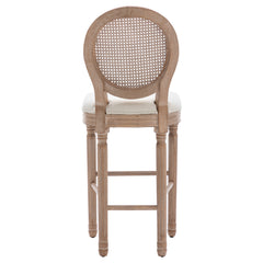 French Country Wooden Barstools Rattan Back With Upholstered Seating (Set of 2) - Beige and Natural