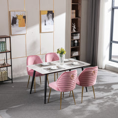 Modern Woven Velvet Upholstered Dining Chairs with Barrel Backrest and Gold Metal Legs (Set of 2) - Pink