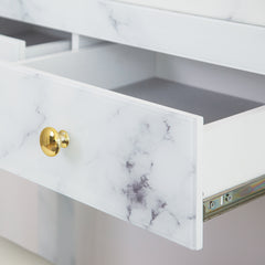 Tempered Glass Vanity Set, Dressing Table with Soft Cushioned Stool - White