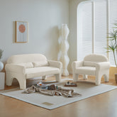 2 Piece Set Sofa Couch, Modern Teddy Fabric Loveseat & Accent chair for Living Room - Antique White