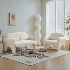 2 Piece Set Sofa Couch, Modern Teddy Fabric Loveseat & Accent chair for Living Room - Antique White