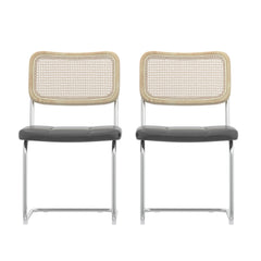 Leather Rattan Dining Chair with High-Density Sponge (Set of 2) - Grey