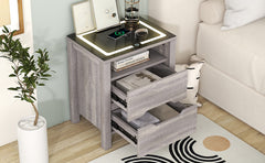 Multifunctional Storage Nightstand with 2 Drawers and an open shelf, Wireless Charging with adjustable LED - Brown