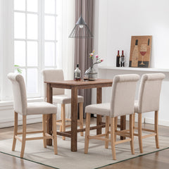 Bar Stools Soft Cushions with Solid Wood Legs (Set of 2) - Beige